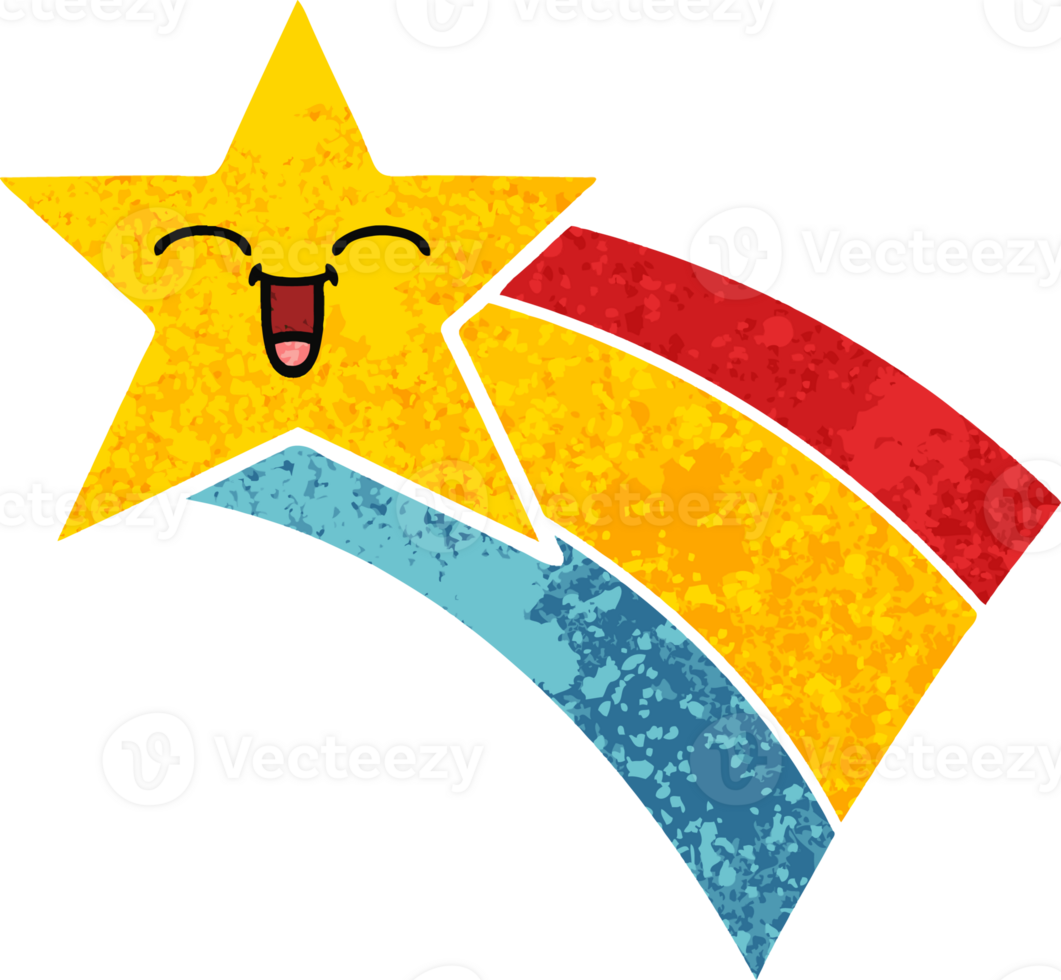 retro illustration style cartoon shooting rainbow star png