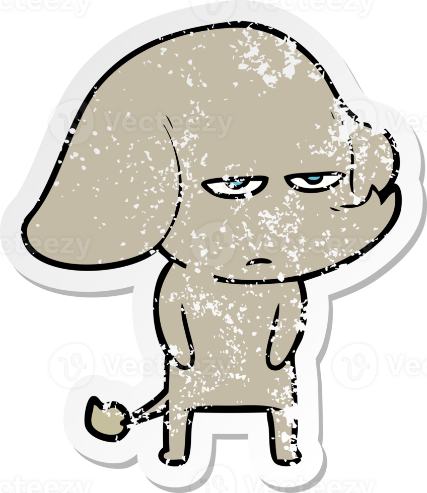 distressed sticker of a annoyed cartoon elephant png