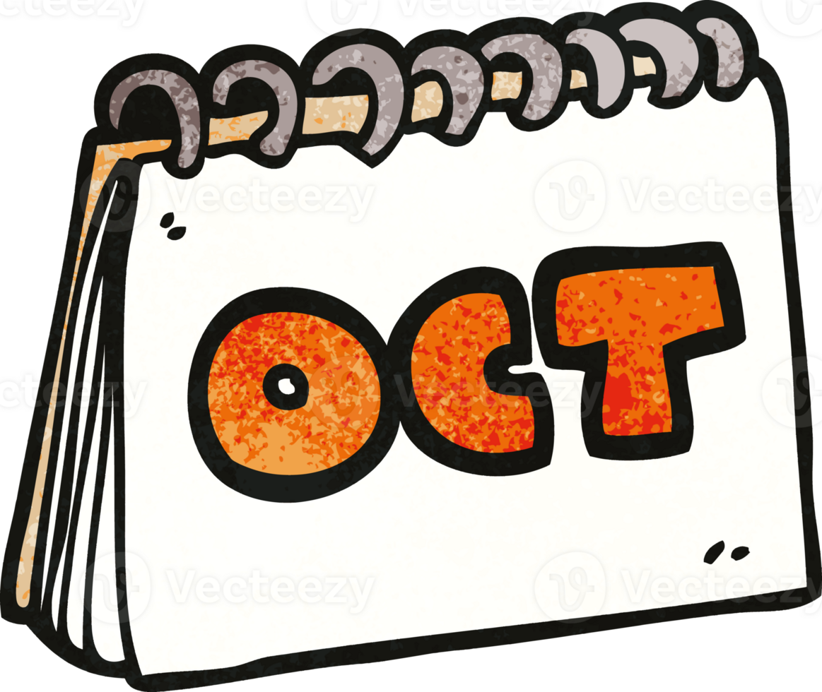 cartoon doodle calendar showing month of october png
