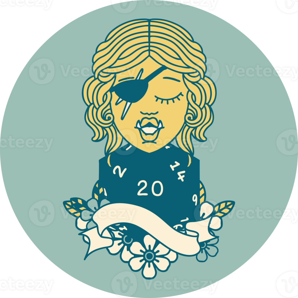 half orc rogue with natural twenty dice roll illustration png