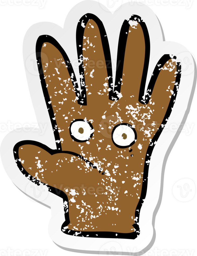 retro distressed sticker of a cartoon hand with eyes png