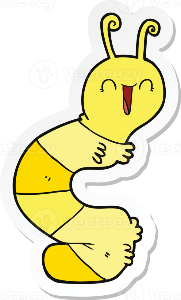 sticker of a cartoon happy caterpillar png