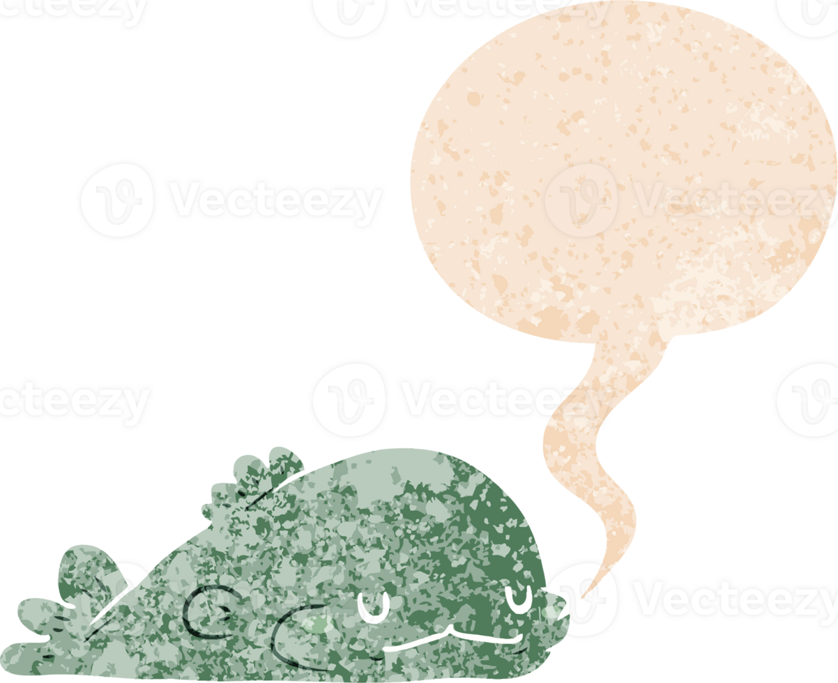cartoon fish and speech bubble in retro textured style png