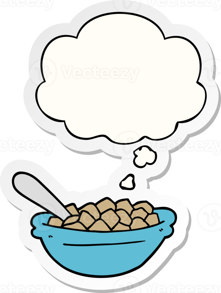 cartoon cereal bowl and thought bubble as a printed sticker png