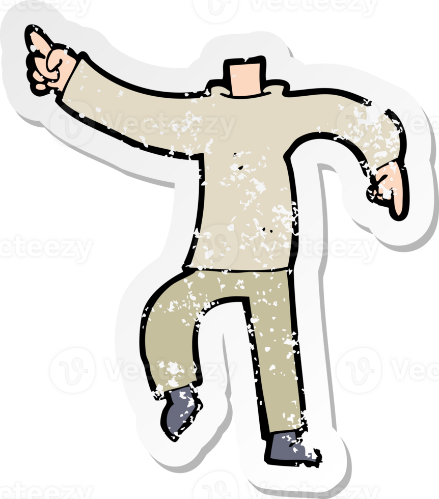 retro distressed sticker of a cartoon pointing body png