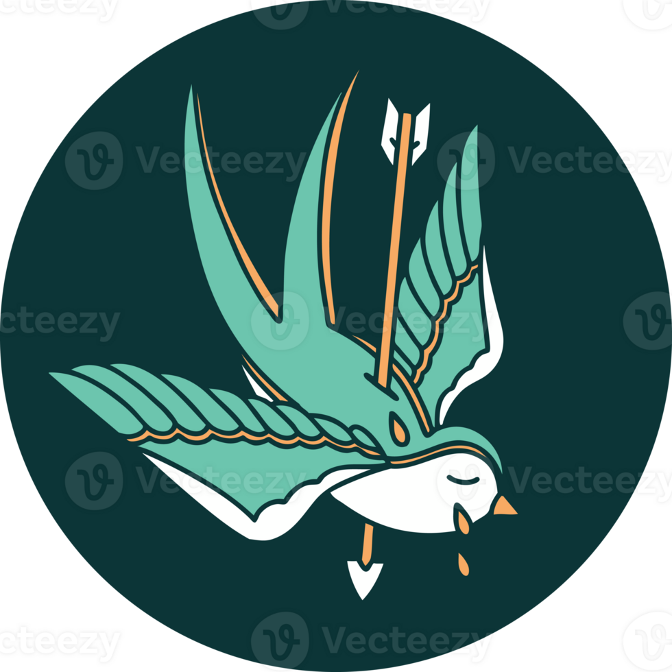 tattoo style icon of a swallow pierced by arrow png