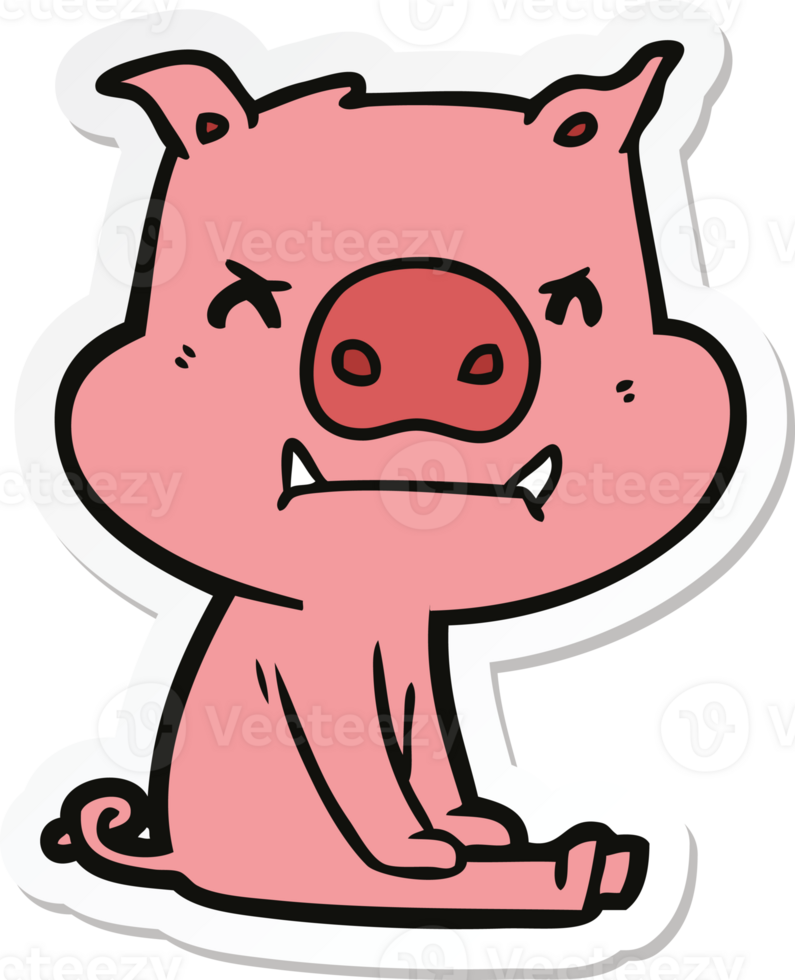 sticker of a angry cartoon pig sitting png