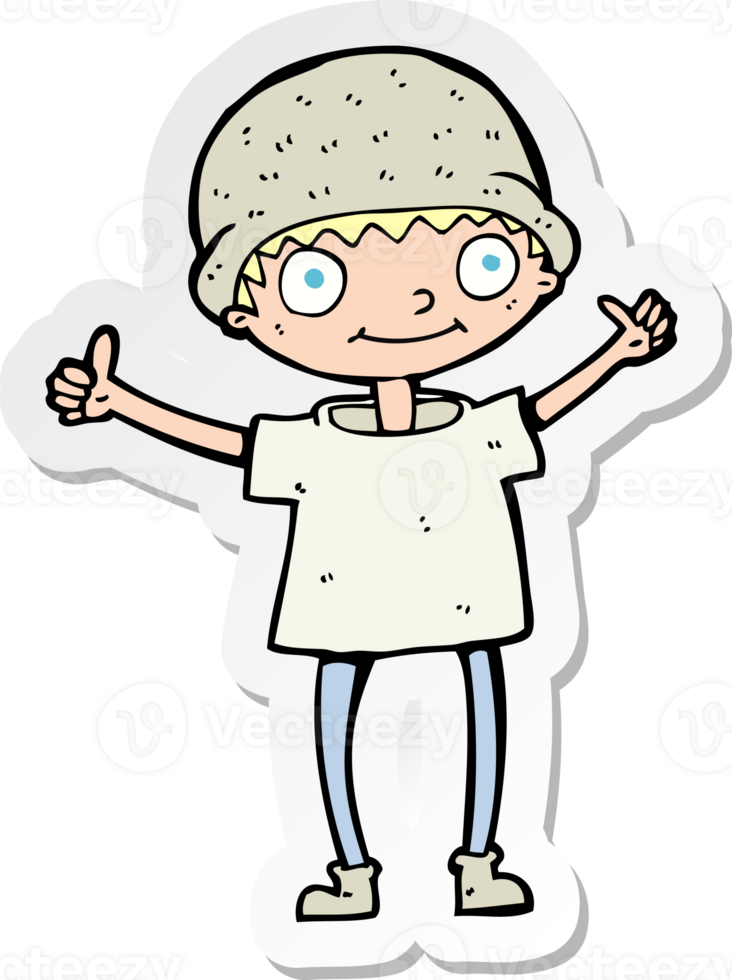 sticker of a cartoon boy with positive attitude png