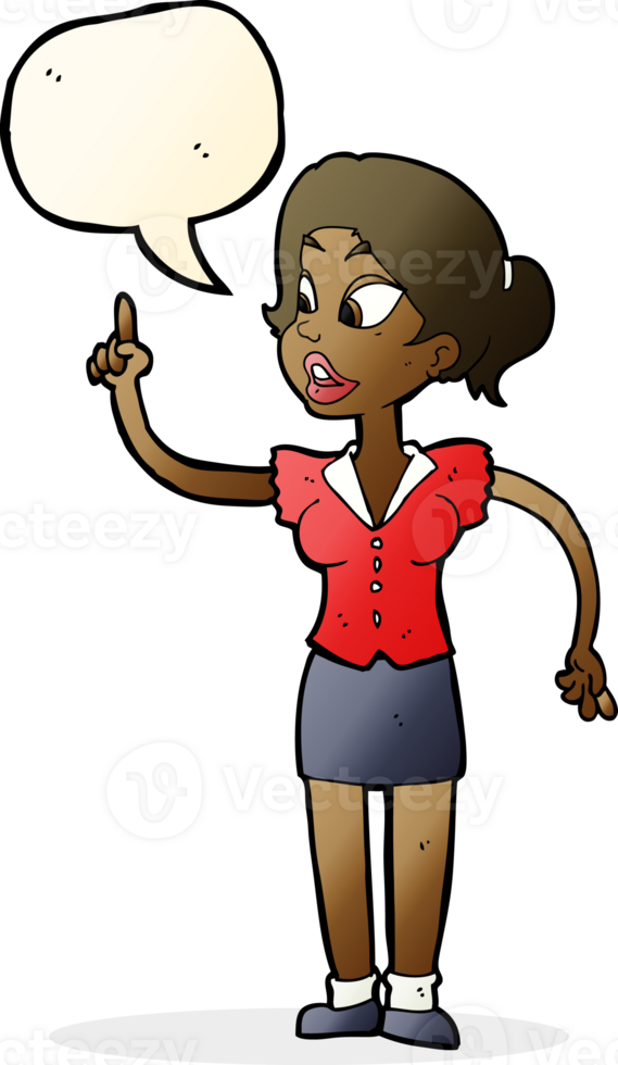 cartoon woman with great idea with speech bubble png