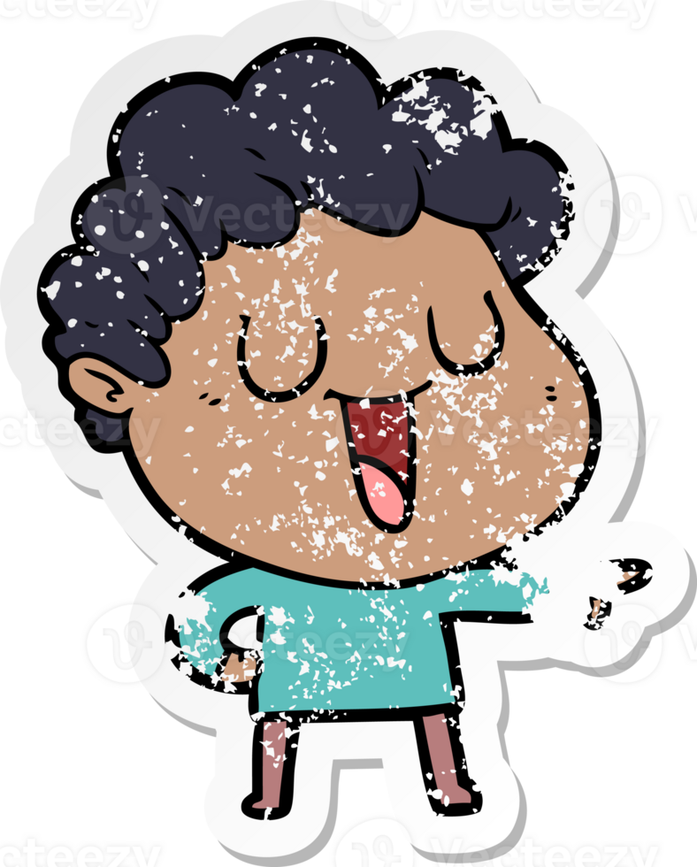 distressed sticker of a laughing cartoon man pointing png