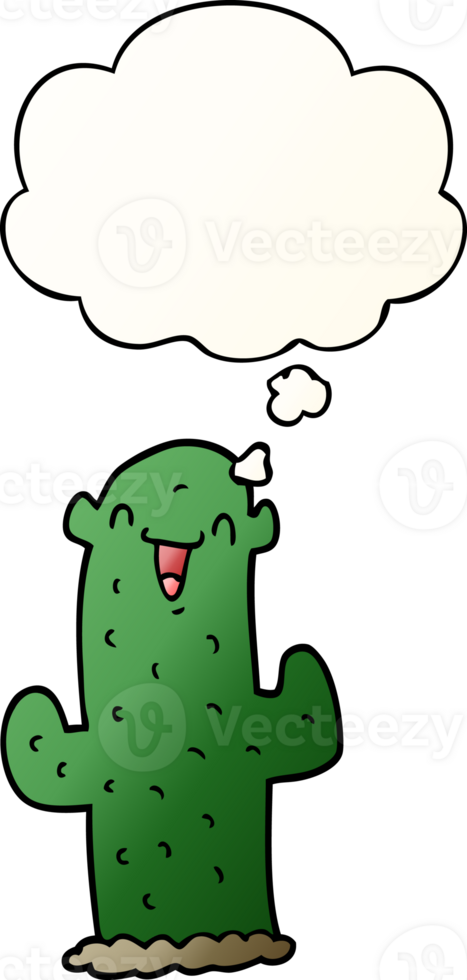 cartoon cactus and thought bubble in smooth gradient style png