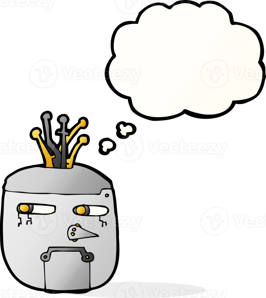 cartoon robot head with thought bubble png