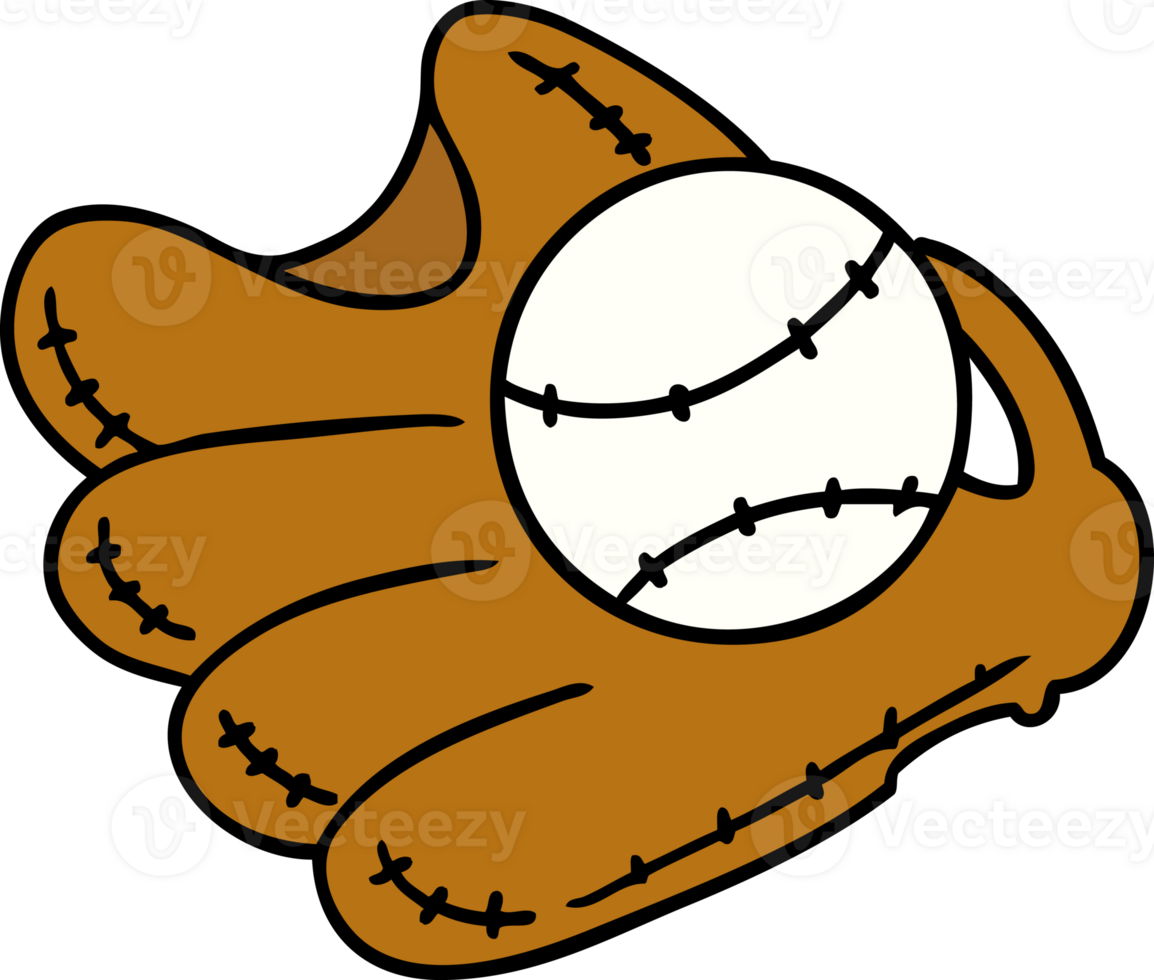 cartoon doodle of a baseball and glove png