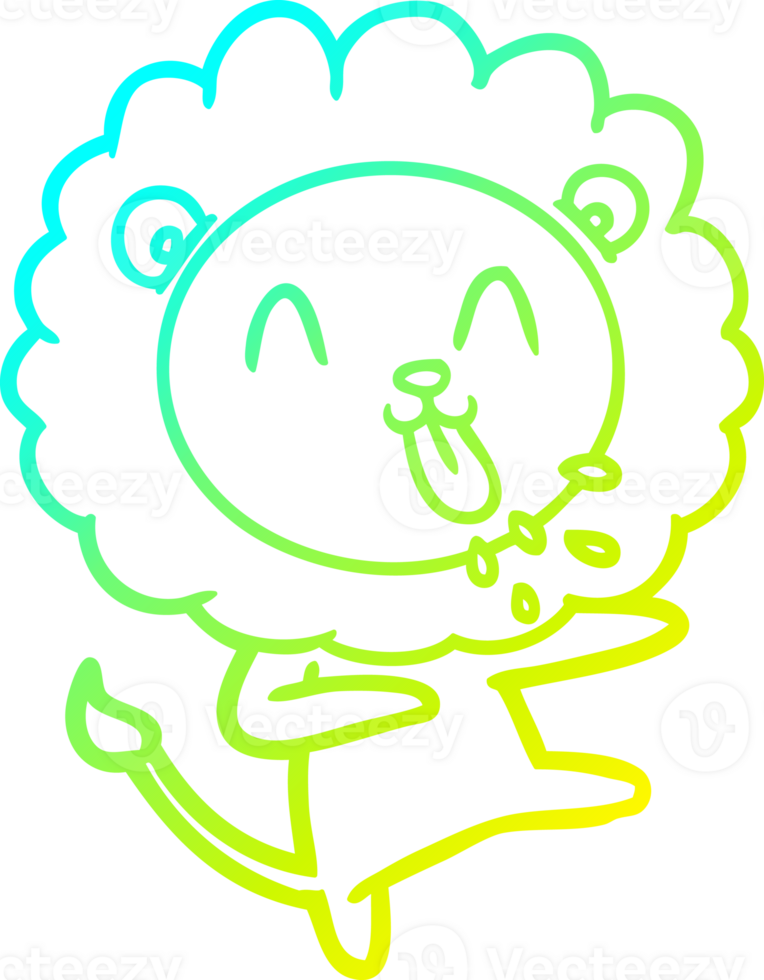 cold gradient line drawing happy cartoon lion png