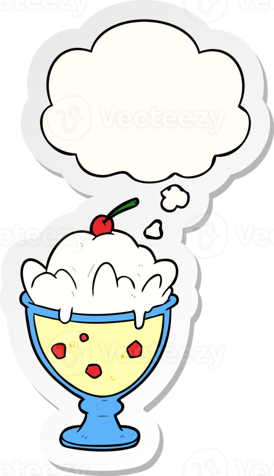 cartoon dessert and thought bubble as a printed sticker png