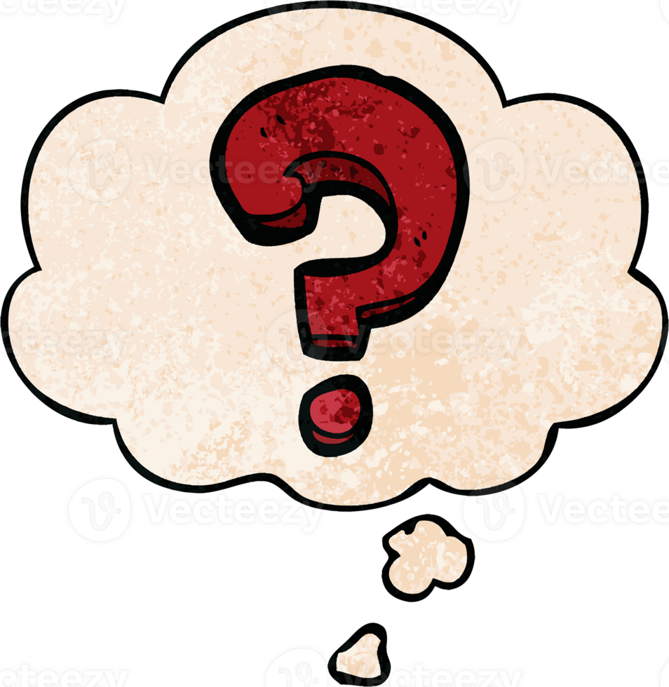 cartoon question mark and thought bubble in grunge texture pattern style png