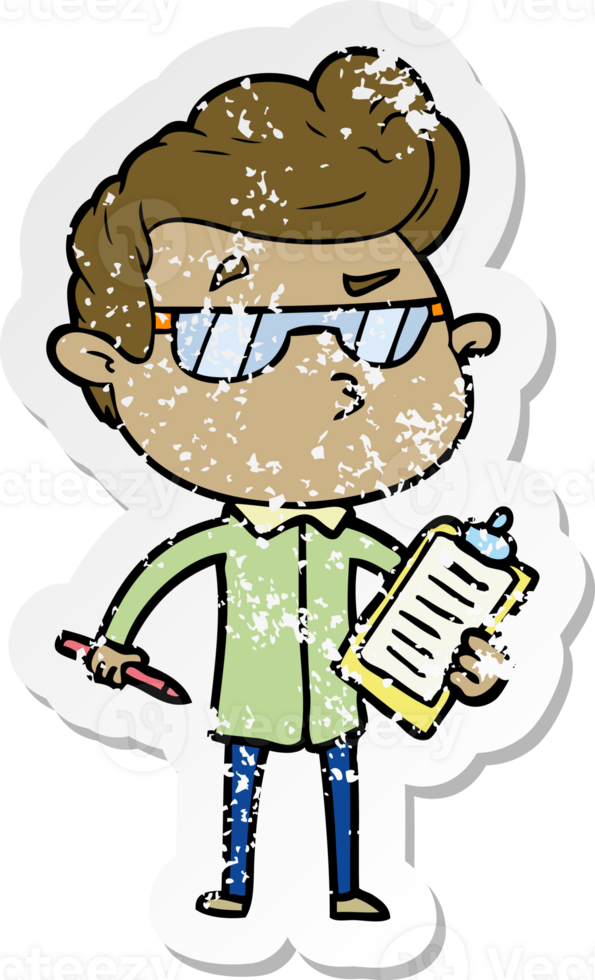 distressed sticker of a cartoon cool guy png