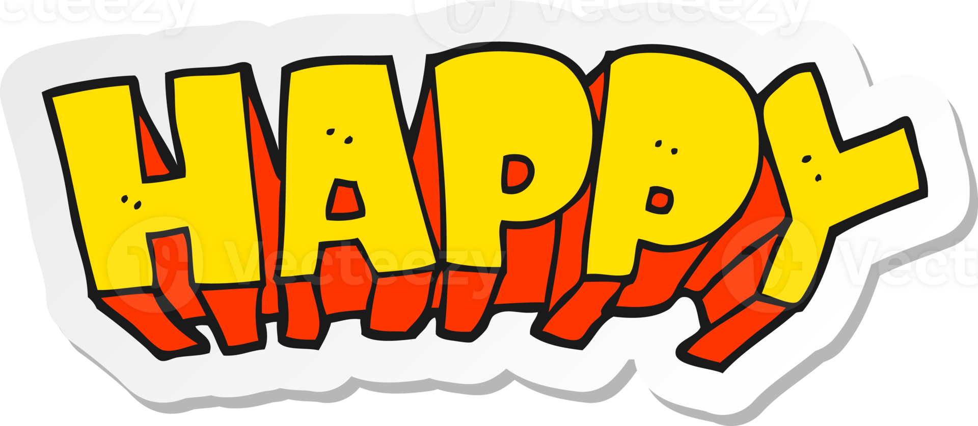 sticker of a cartoon word happy png
