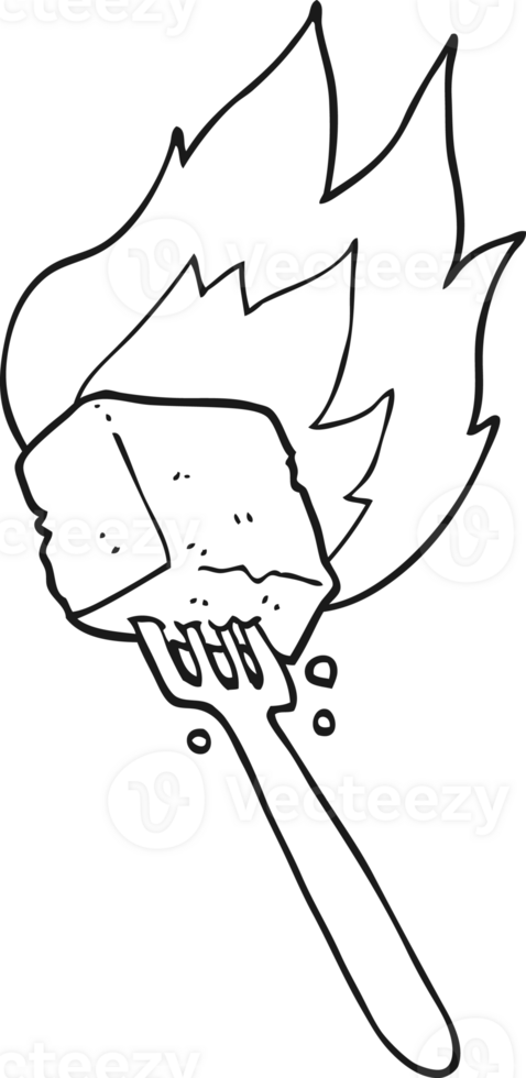 black and white cartoon flaming tofu on fork png