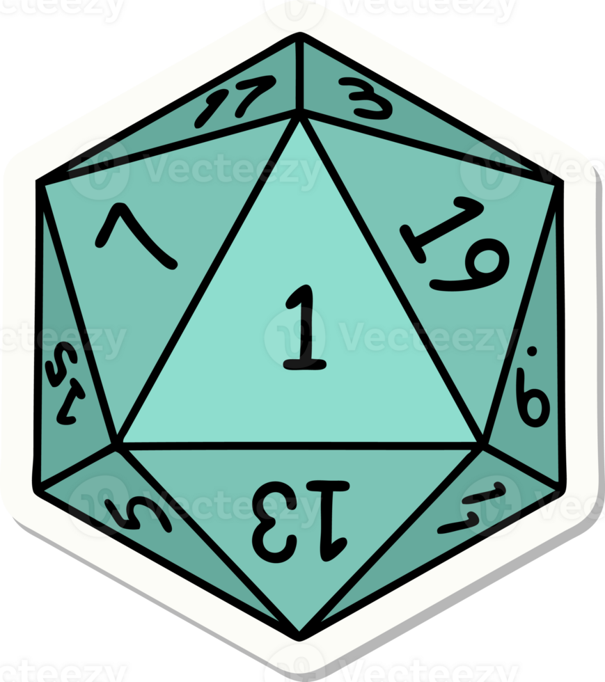 natural 1 D20 dice roll sticker png