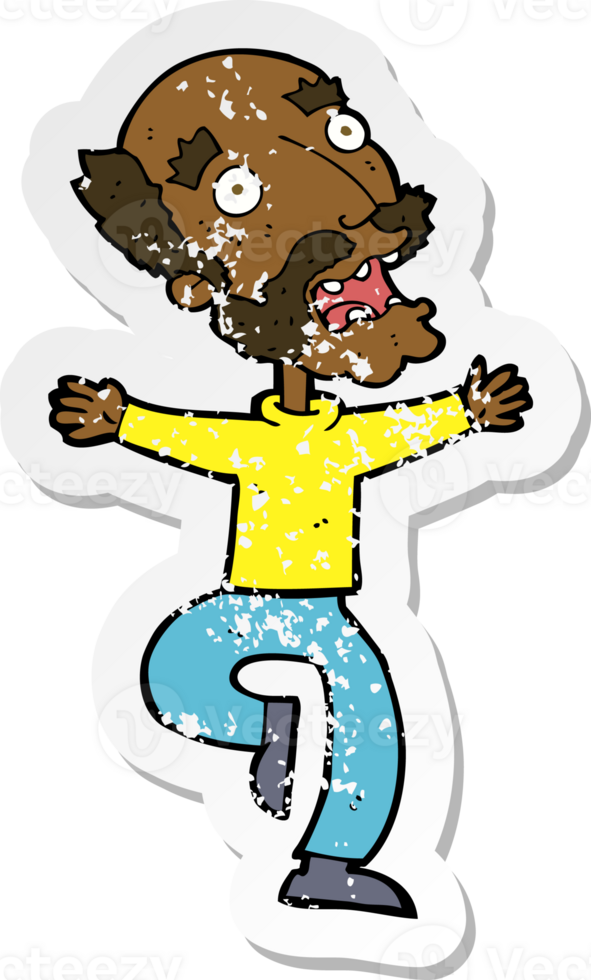retro distressed sticker of a cartoon old man having a fright png
