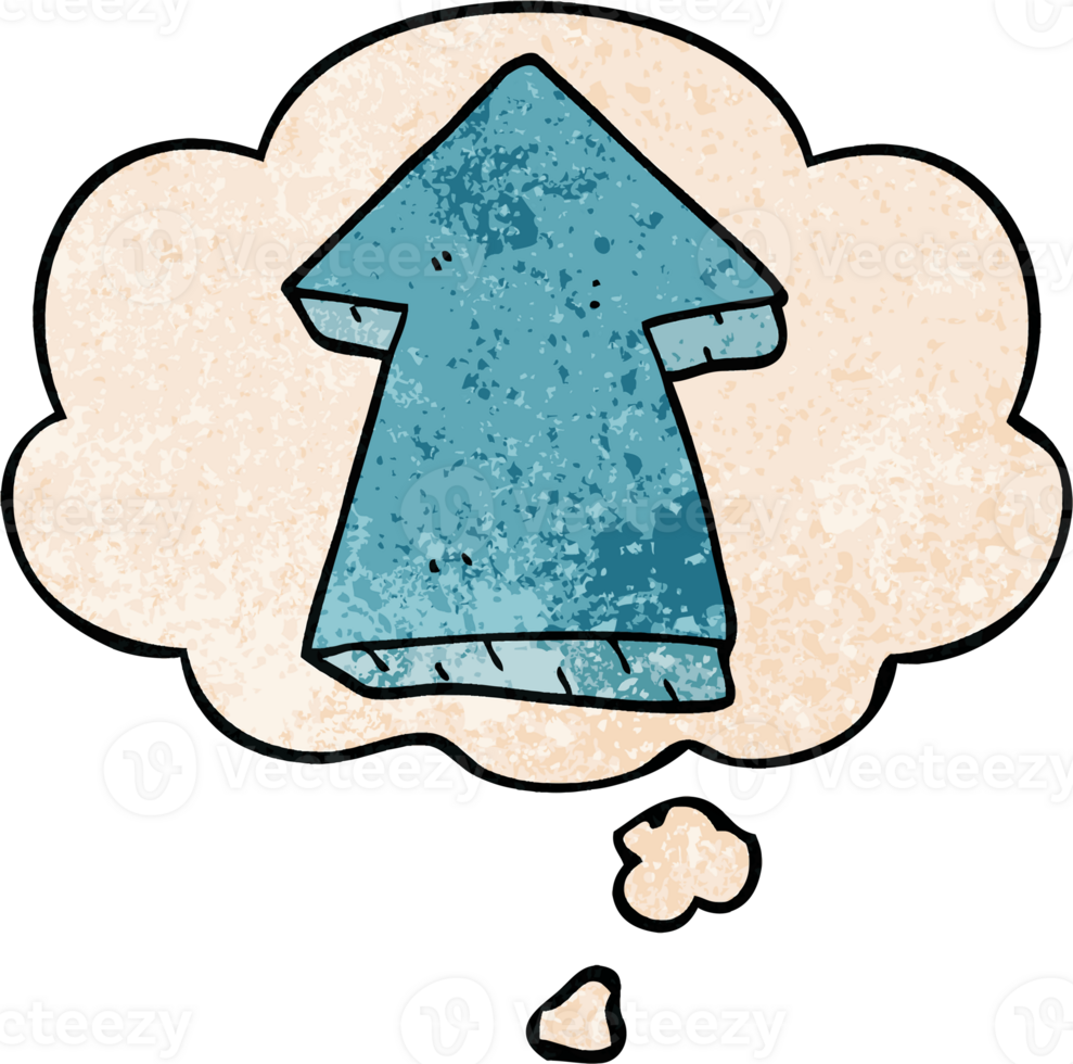 cartoon pointing arrow and thought bubble in grunge texture pattern style png