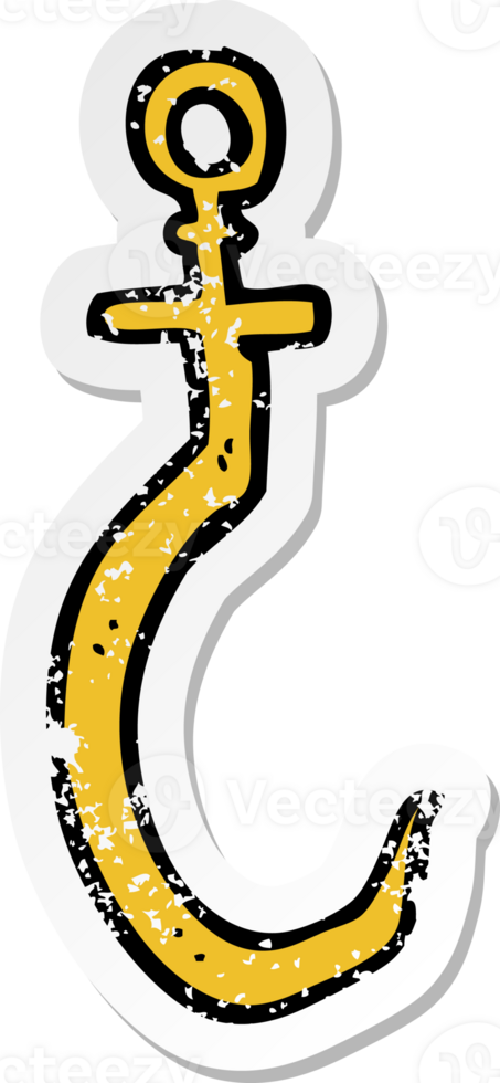 distressed sticker of a cartoon fish hook png