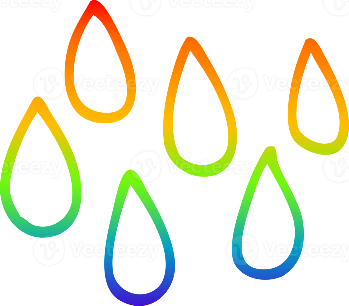 rainbow gradient line drawing cartoon rain drops png