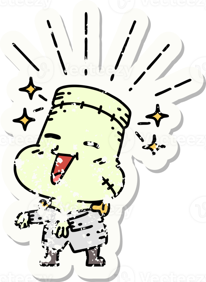 grunge sticker of tattoo style happy halloween zombie monster png