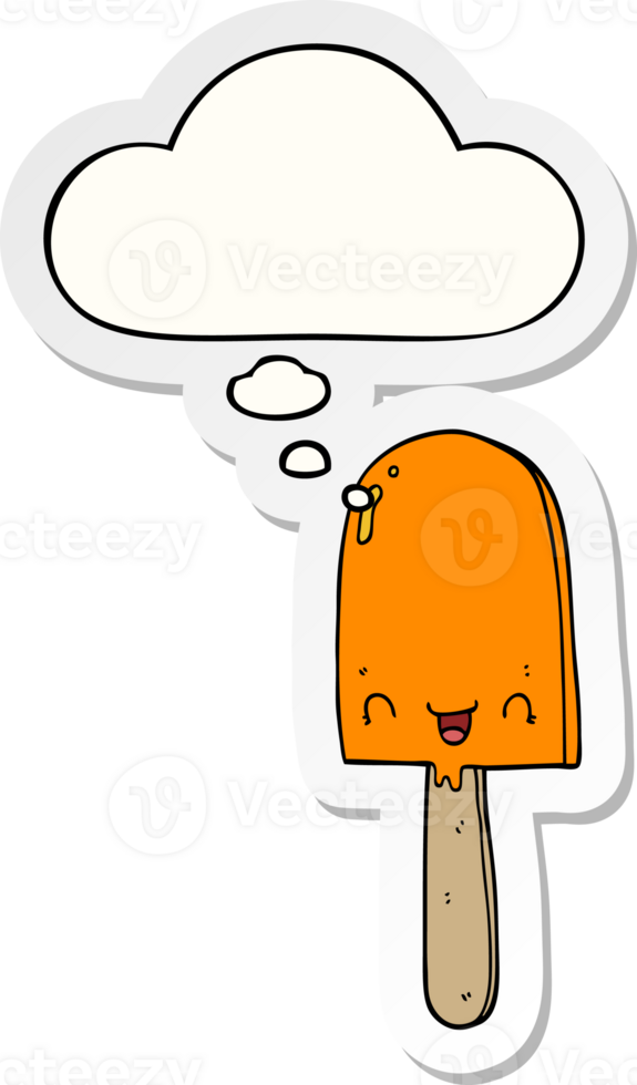 Cartoon-Eis am Stiel und Gedankenblase als bedruckter Aufkleber png