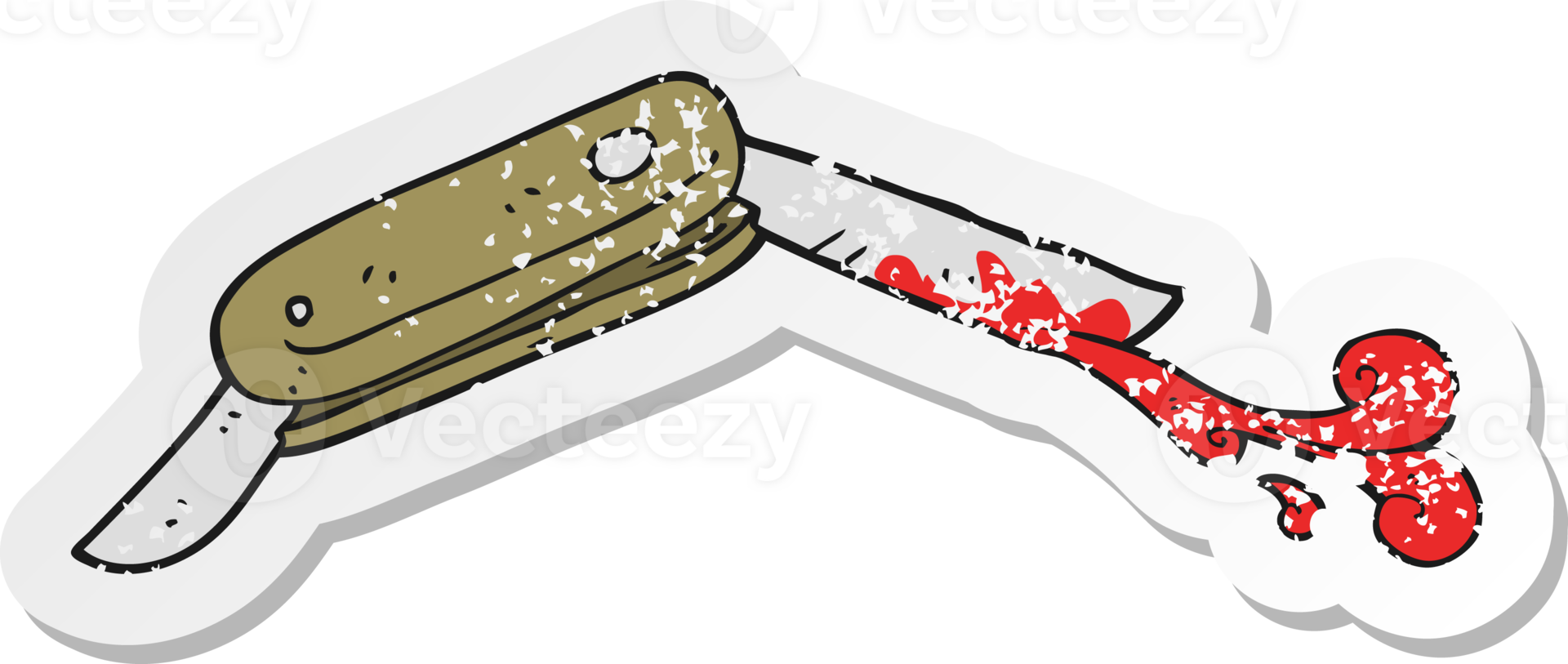 retro distressed sticker of a cartoon bloody folding knife png