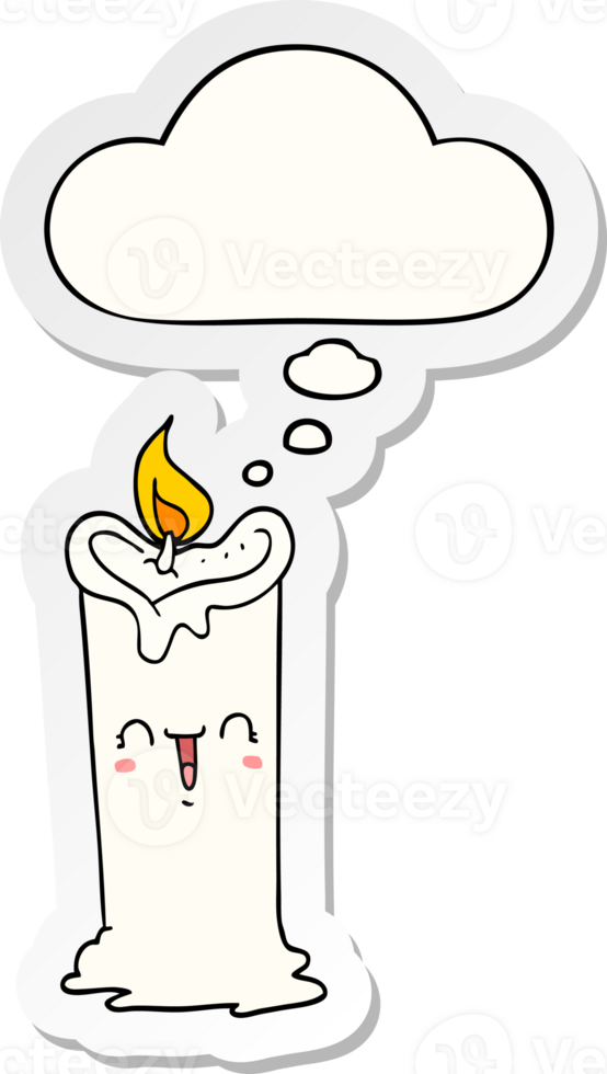 cartoon happy candle and thought bubble as a printed sticker png