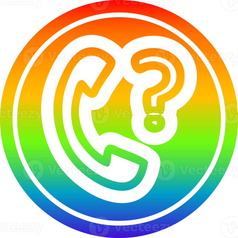 telephone handset with question mark circular in rainbow spectrum png