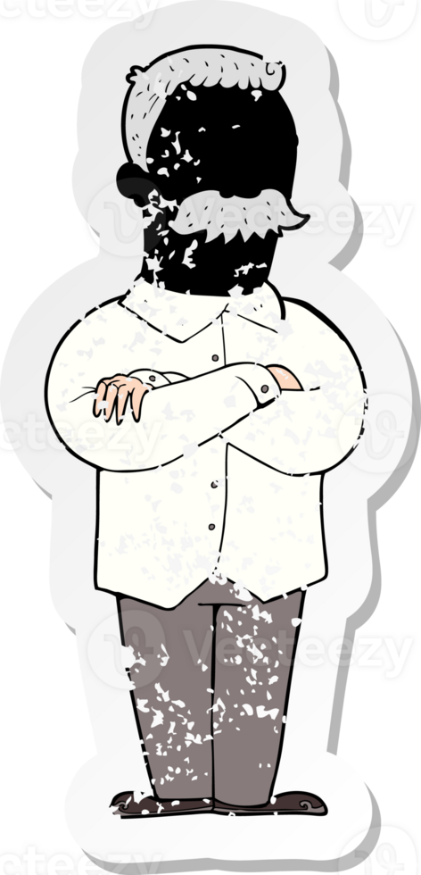 retro distressed sticker of a cartoon old man png