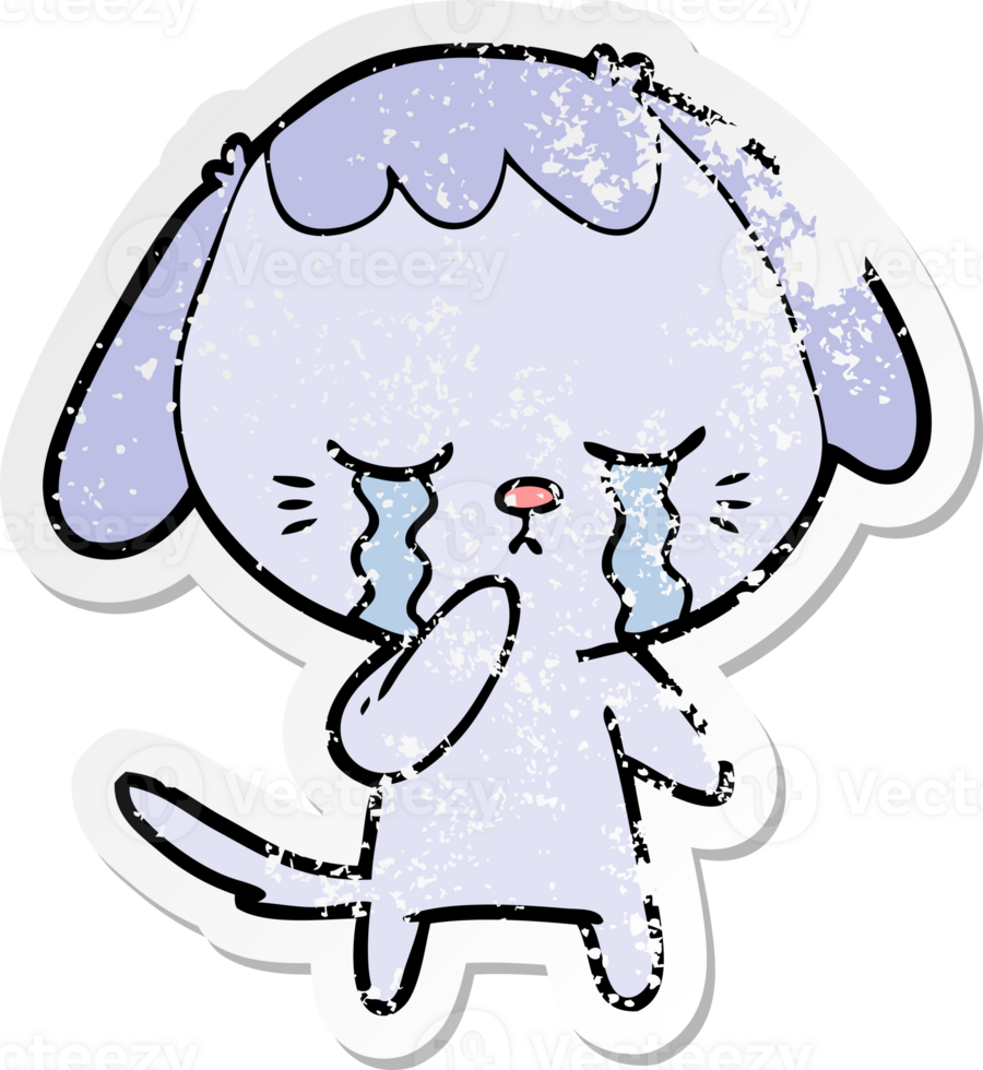 distressed sticker of a cartoon crying dog png