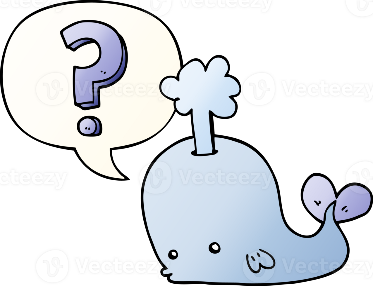 cartoon curious whale and speech bubble in smooth gradient style png