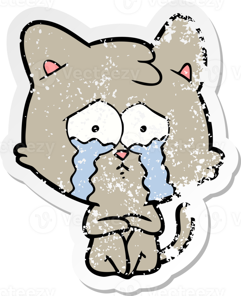 distressed sticker of a crying cat cartoon png
