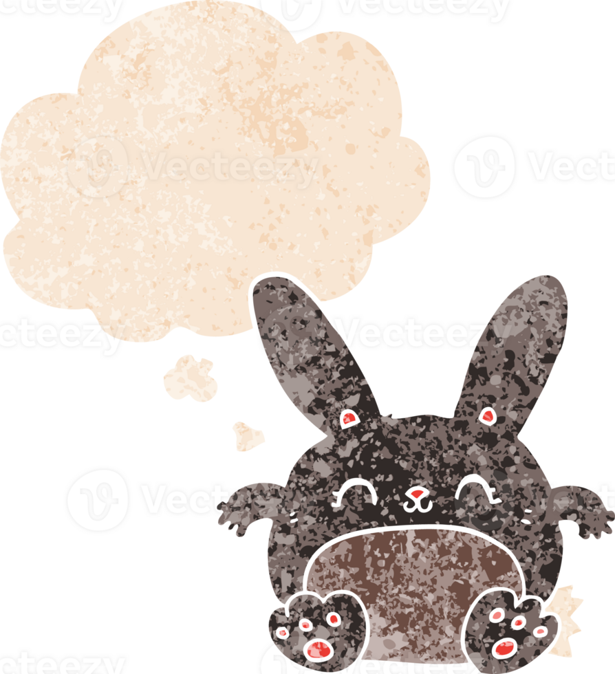 cartoon rabbit and thought bubble in retro textured style png
