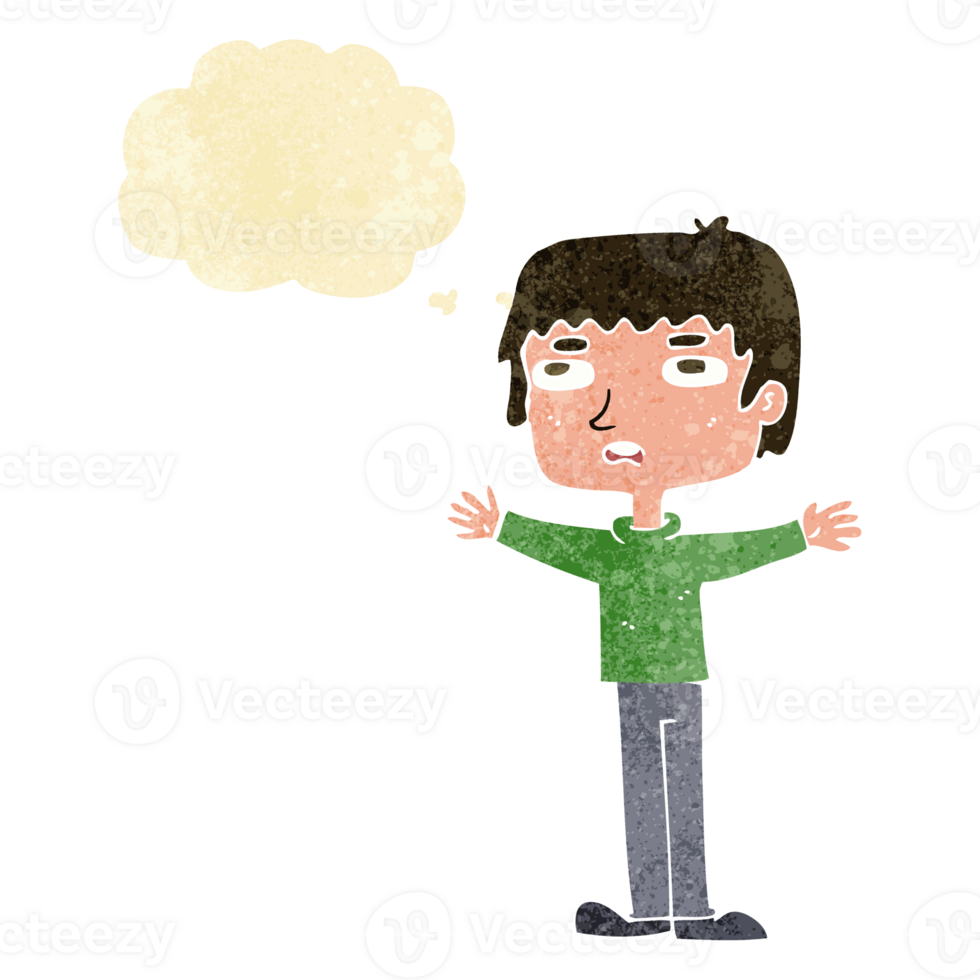 cartoon nervous man with thought bubble png