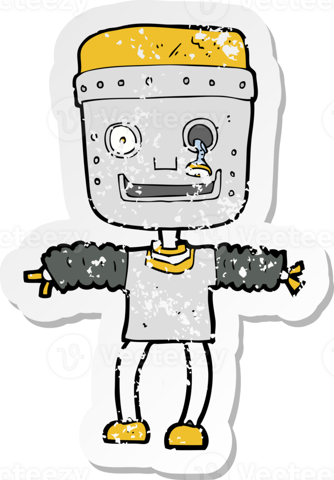 retro distressed sticker of a cartoon robot png