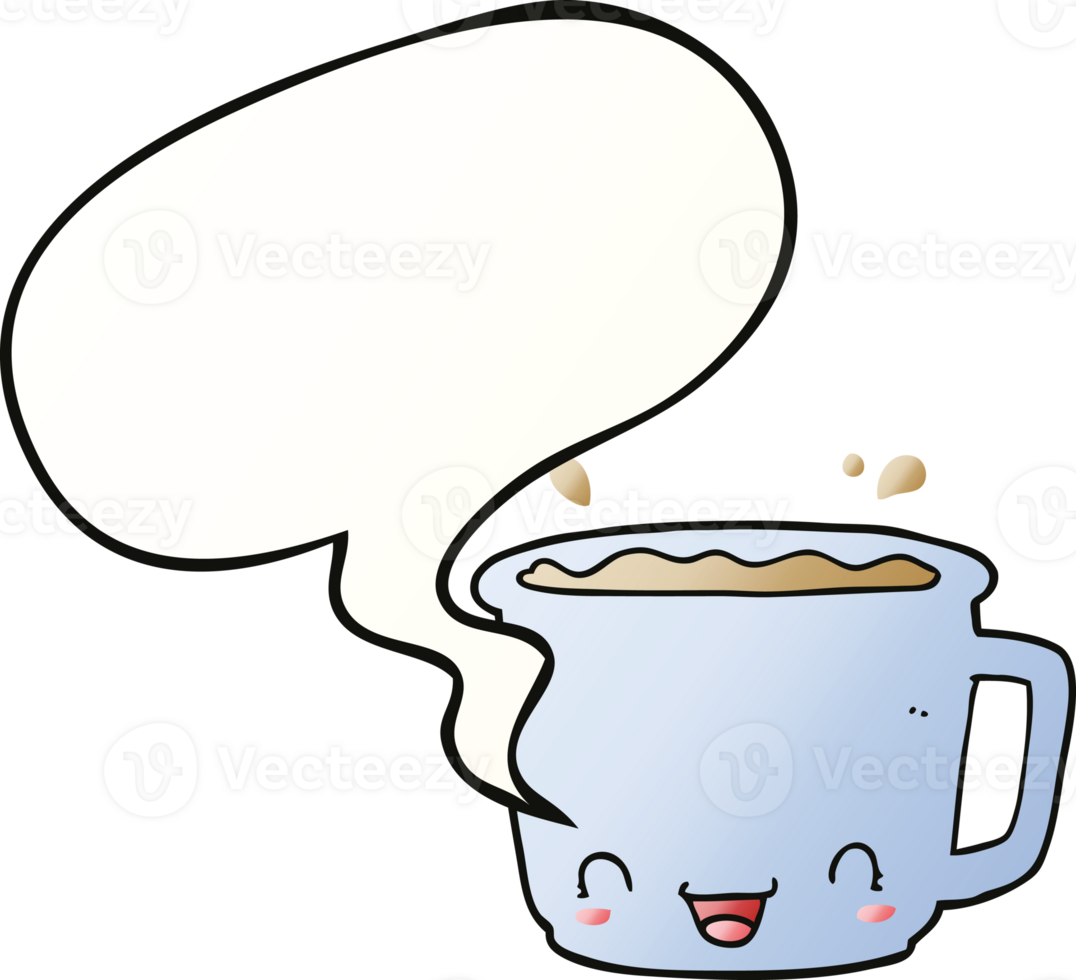 cartoon cup of coffee and speech bubble in smooth gradient style png