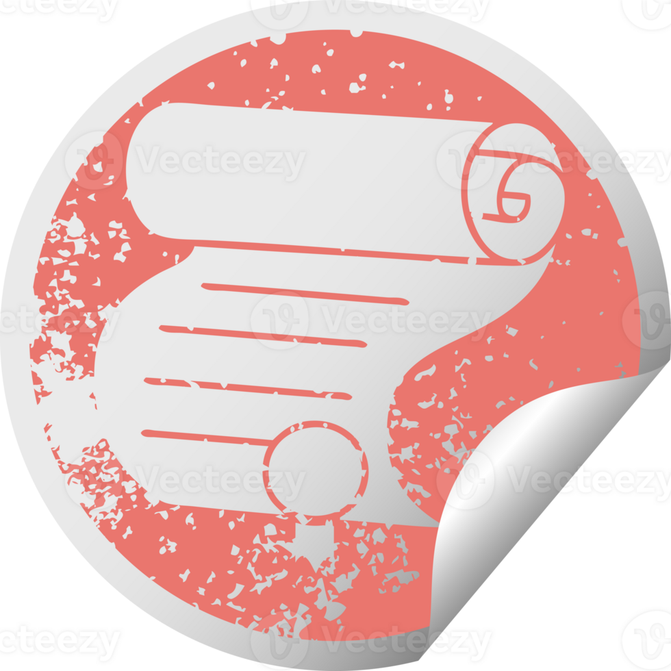 distressed circular peeling sticker symbol important document png