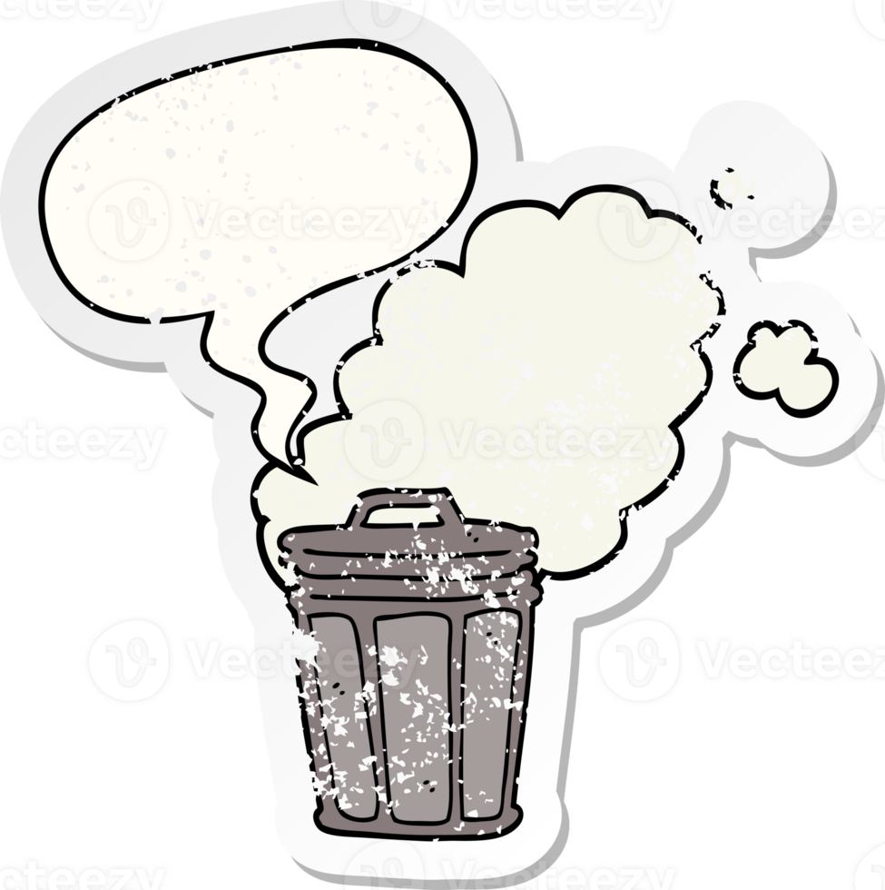 cartoon stinky garbage can and speech bubble distressed sticker png