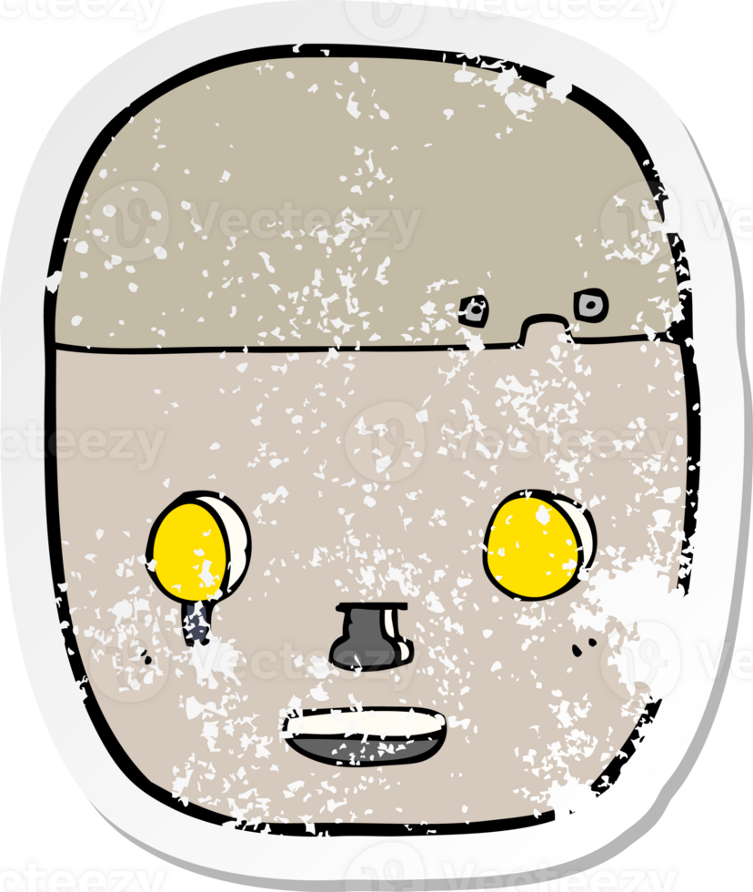 retro distressed sticker of a cartoon robot head png