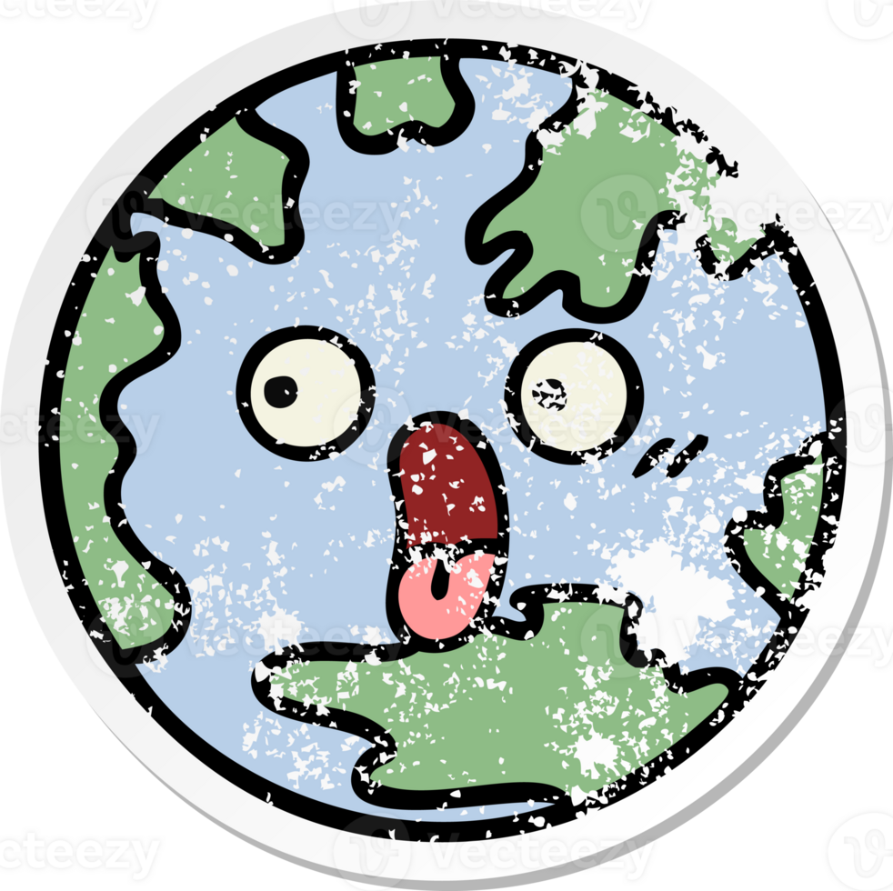 distressed sticker of a cute cartoon planet earth png