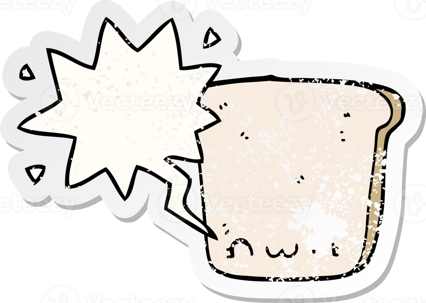 cartoon slice of bread and speech bubble distressed sticker png