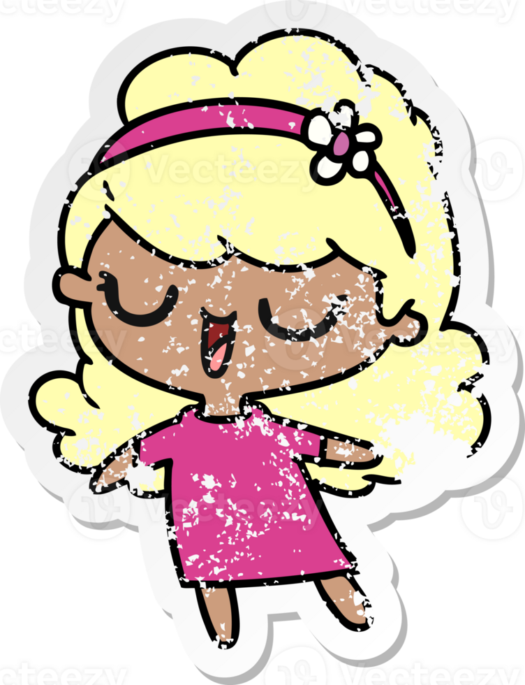 distressed sticker cartoon of cute kawaii girl png