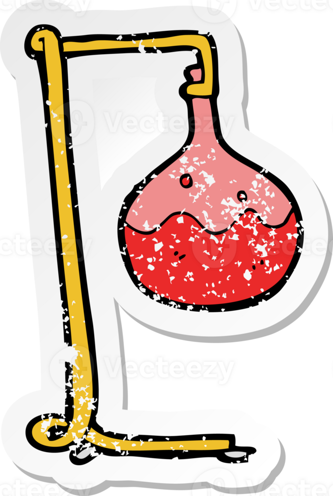 retro distressed sticker of a cartoon science experiment png