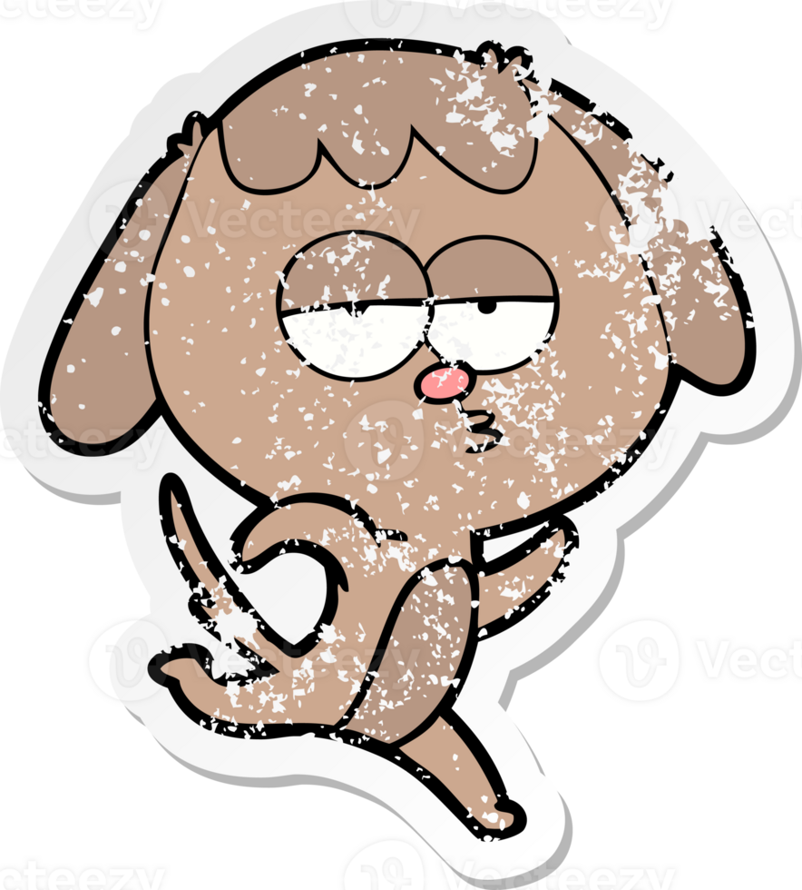 distressed sticker of a cartoon bored dog running png