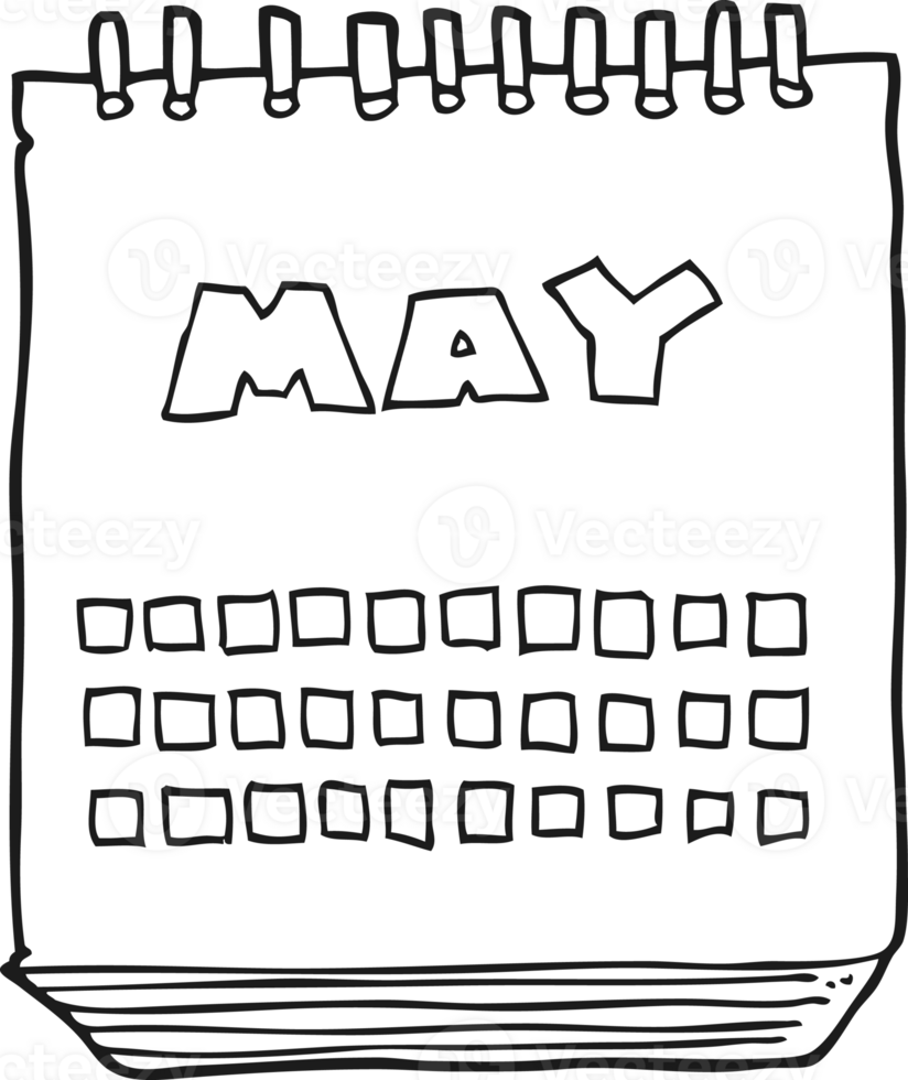 black and white cartoon calendar showing month of may png